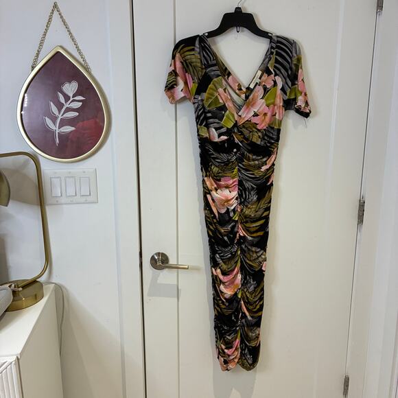 NWT Favorite Daughter Floral Bad Decisions Ruched Midi Dress in Hawaiian Vacay - Picture 10 of 16